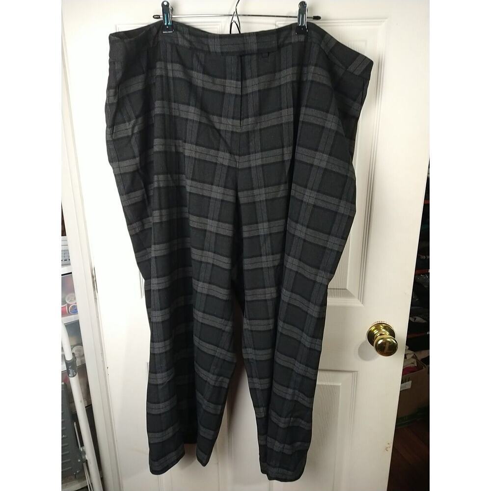 Lane Bryant Women 28S Grey Plaid Wide Leg Pockets Flat Front Dress Pant